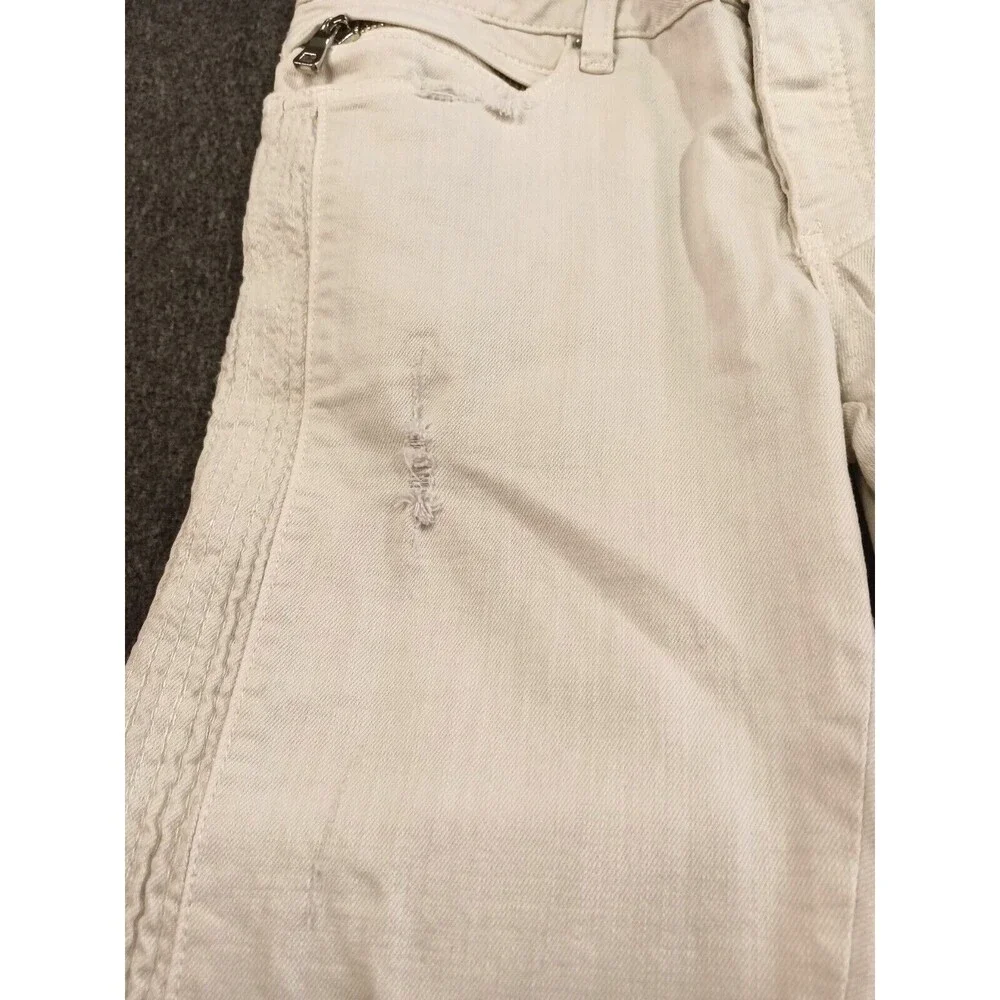 M N M L White Stretch Moto Denim Skinny Distressed Mens Jeans Size 29 Ankle Zip